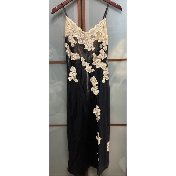 Frederick’s Of Hollywood Vintage Long Formal Sheer Floral Black Nightgown Size S
